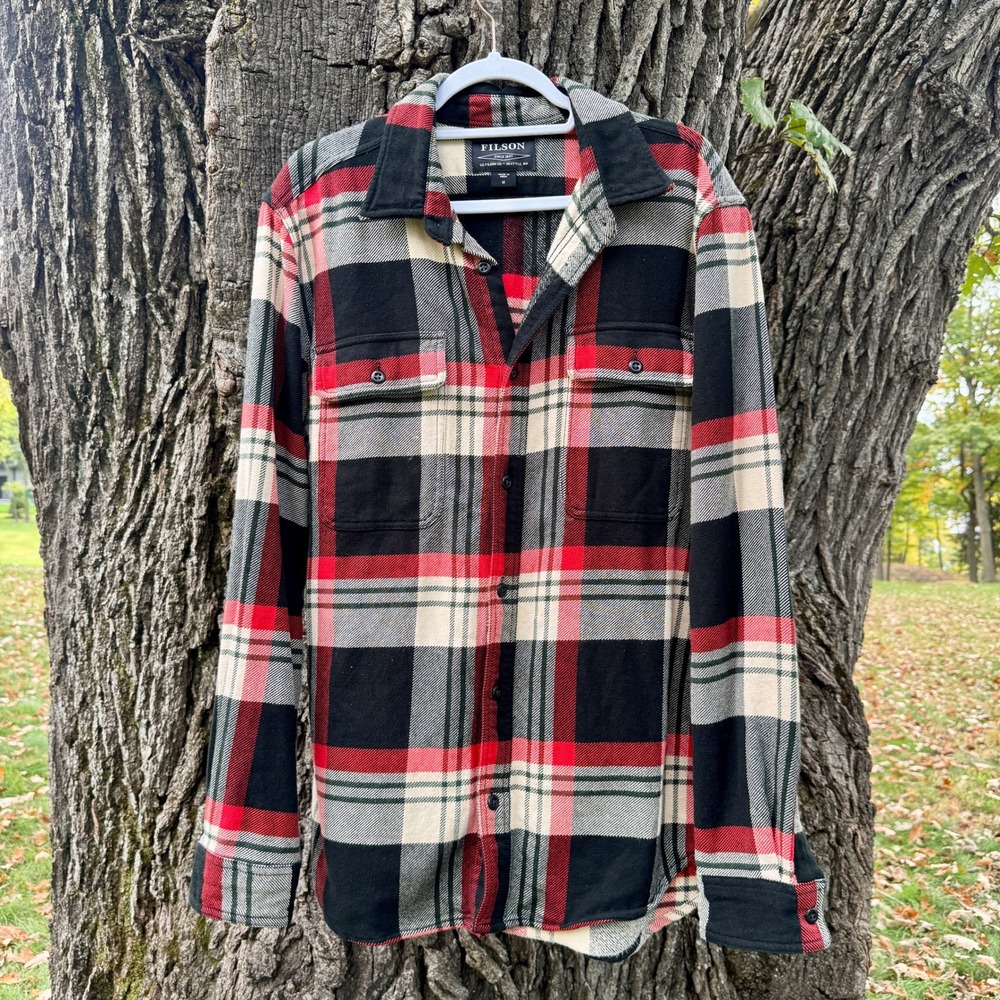 Filson Mens Vintage Flannel Work Shirt M Red Black Plaid 11010689